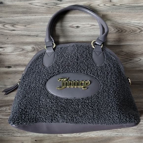 Juicy Couture Rabbit Faux Sherpa Crazy For You Dome Satchel Gray - Picture 1 of 6